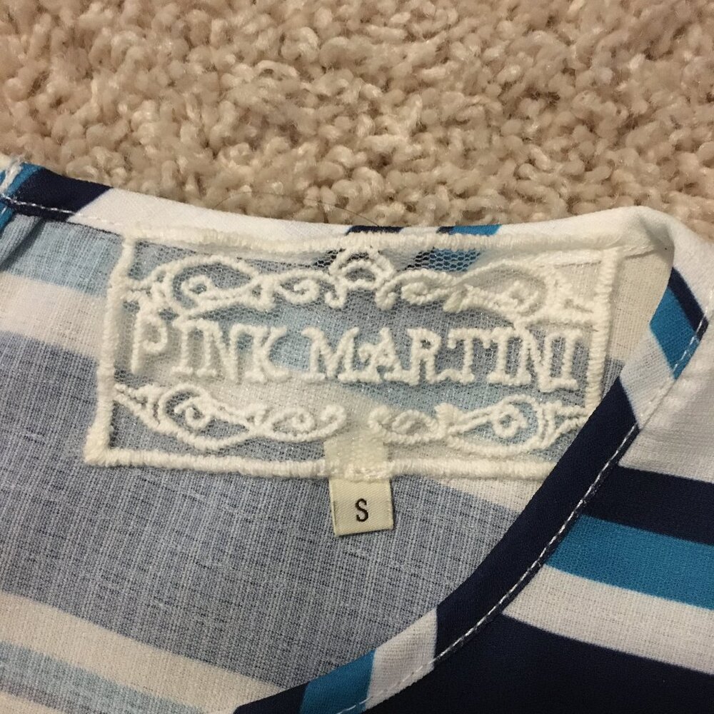 Pink Martini Blue Track Stripe Nautical Sleeveless Tank Top - Picture 9 of 14